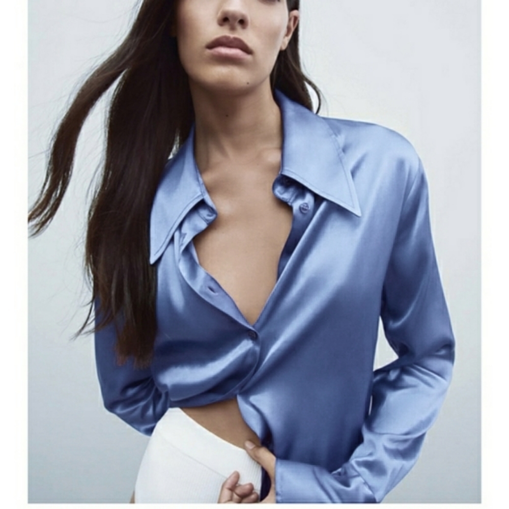 ZARA SATIN EFFECT TOP SHIRT BLOGGERS FAVORITE - Picture 4 of 11